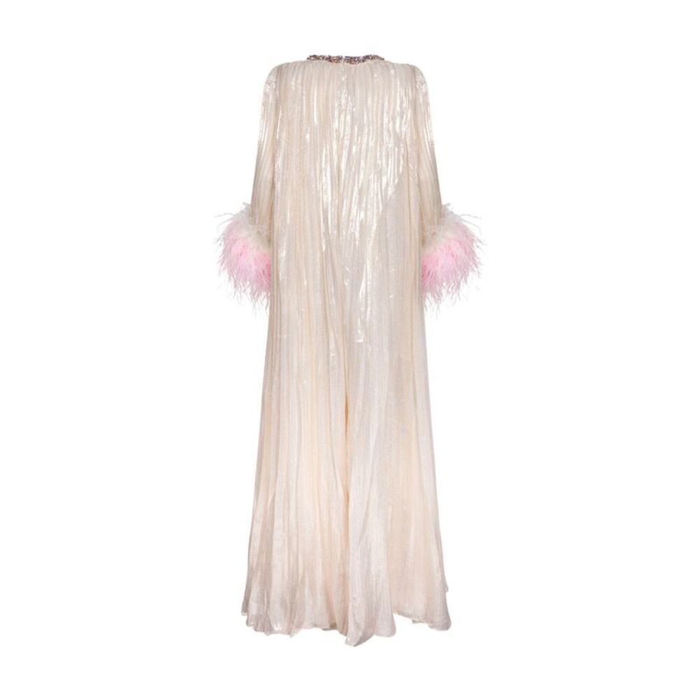 Self Portrait Women Champagne Metallic Pleated Caftan Maxi Dress - Picture 2 of 3